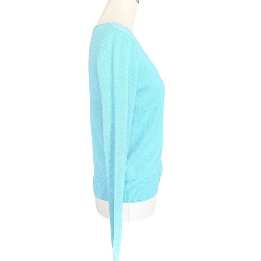 Milly of New‎ York Turquoise Blue Silk Cashmere Cardigan Lime Trim L vintage - Picture 4 of 9